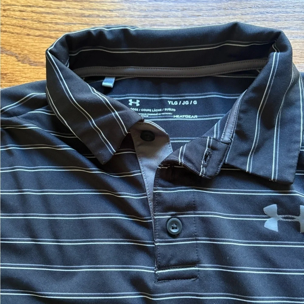 Under Armour Youth Large Black Striped Polo Shirt